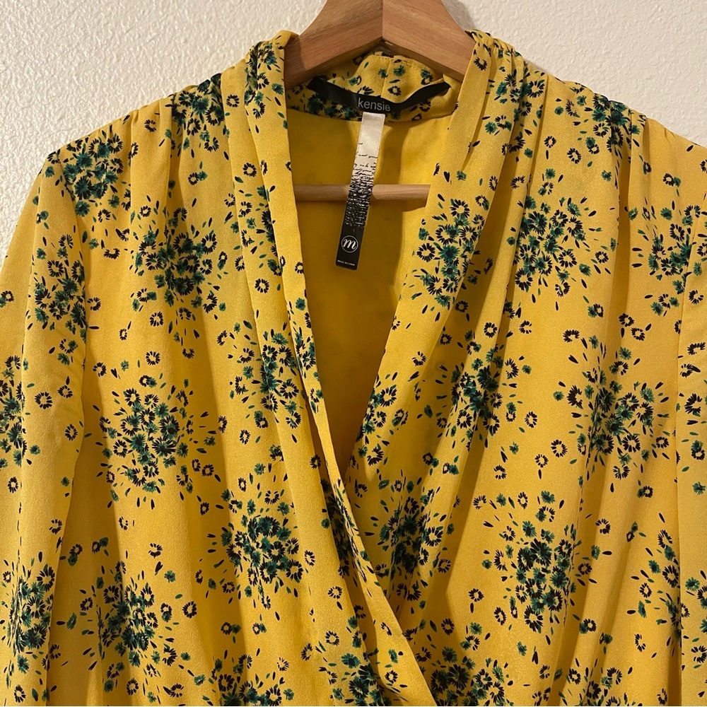 Kensie Women’s Dress Size Medium Yellow and Green Floral Midi Dress - Picture 3 of 13
